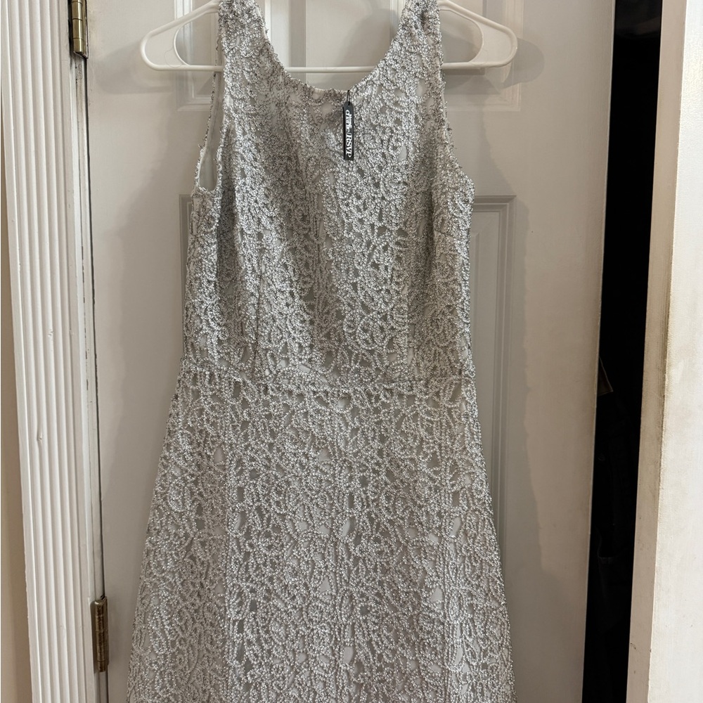 Charming Charlie Silver Lace Midi Dress